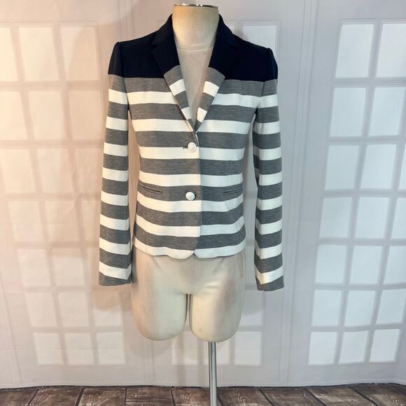 GAP Blue Gray The Academy Striped Lined Single Breasted Two-Button Blazer Size 0 - Picture 1 of 10